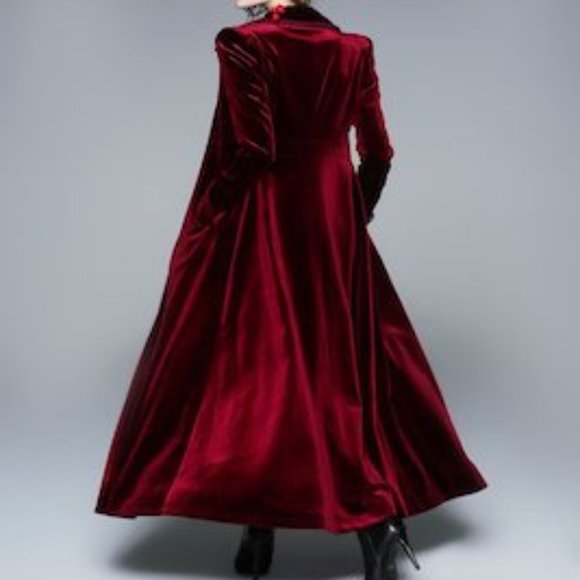 Msquared Women's Red Velvet Maxi Coat - Picture 2 of 6